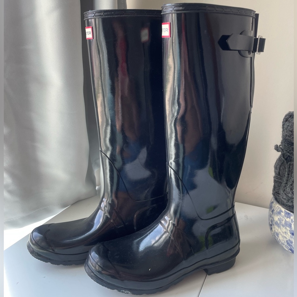 Hunter Original Black Gloss Boots with Adjustable Calf
